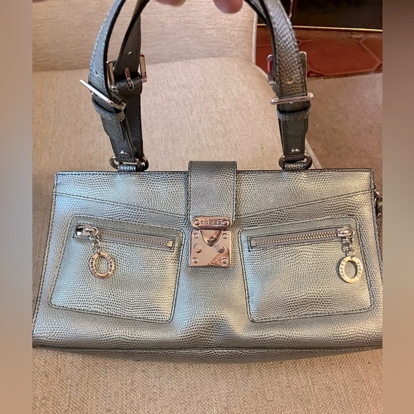 Guess Handbags - Guess metallic silver blue snakeskin purse